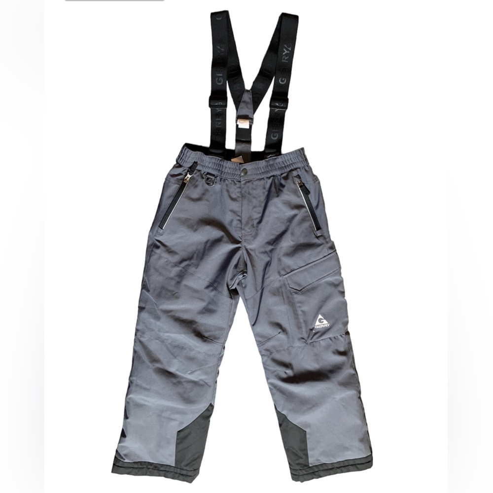 Gerry Kids Gray Black Snowboard Ski Pants Removable Suspenders Size M 10/12